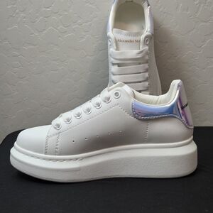 Alexander McQueen White Sneakers with Iridescent Heel Tab